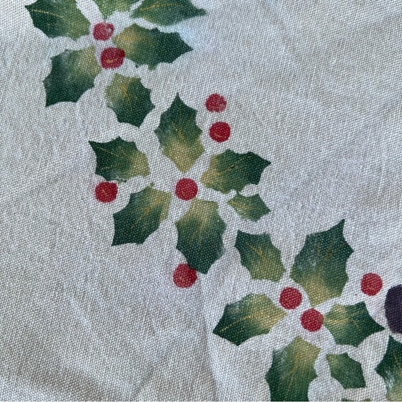 Handpainted Country Farm Christmas Tree Skirt Cow Rooster Holly Berries 54” - Picture 5 of 8